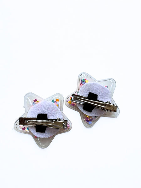 Set of 2 Sparkle filled Star Alligator Clip- Multicolor