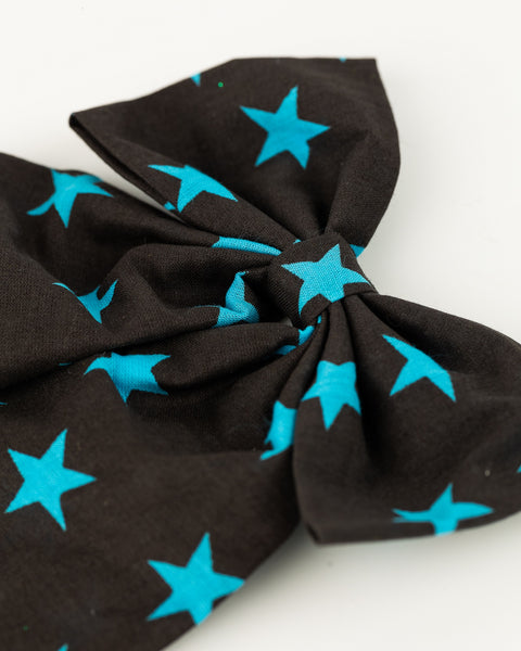 Oversized Star Print Sailor Bow Alligator Hair Clip- Black & Blue