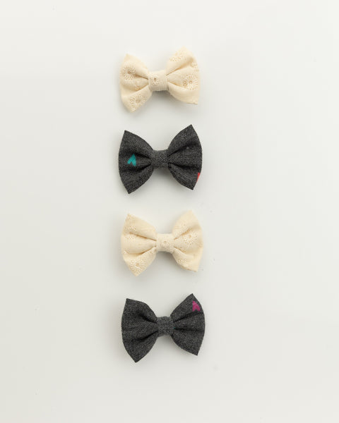 Set of 4 Denim Alligator Hair Clips- Off White & Grey