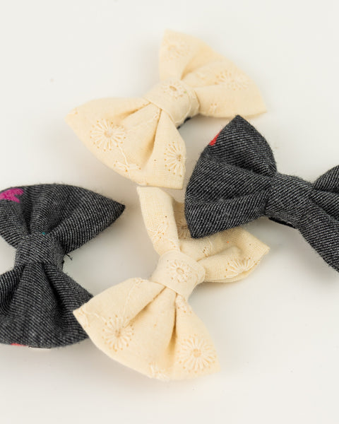 Set of 4 Denim Alligator Hair Clips- Off White & Grey