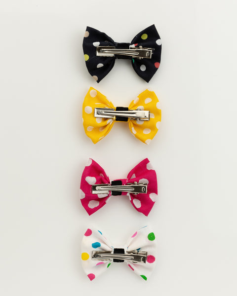 Set of 4 Polka Dots Alligator Hair Clips- Black, Yellow, Pink & Multi Coloured