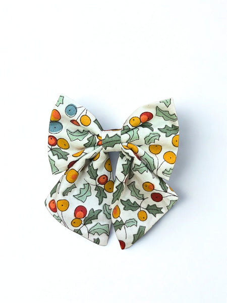 Christmas Holly Berry Bow Alligator Clip- White