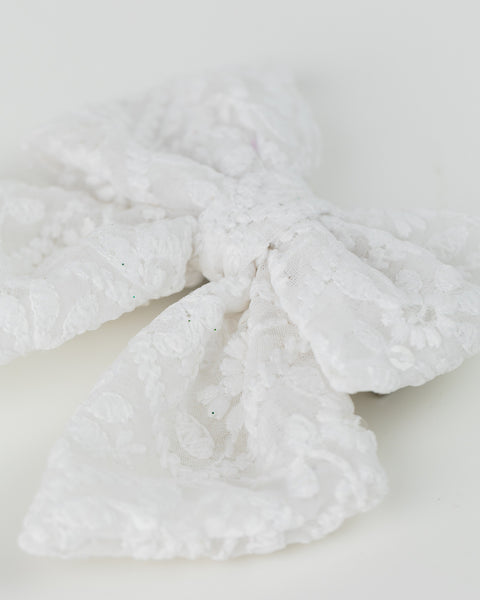 Floral Embroidered Tulle Sailor Bow Headband - White
