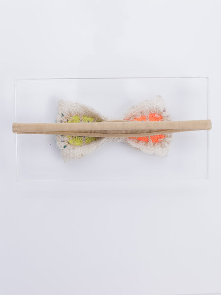 Pastel Petal Bow Crochet Head Band- White