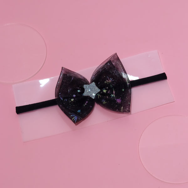 Star Embellished Tulle Bow Headband- Black