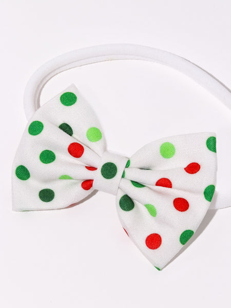 Polka Dot Bow Headband- White