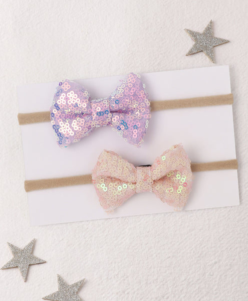 Sequin Party Bow Headband Set - Lavender & Peach