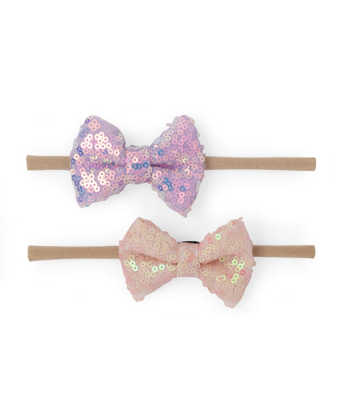 Sequin Party Bow Headband Set - Lavender & Peach