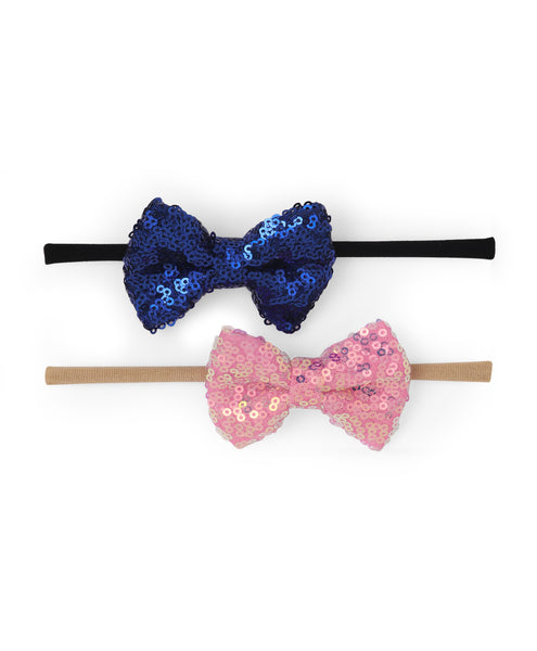Sequin Party Bow Headband Set - Pink & Blue