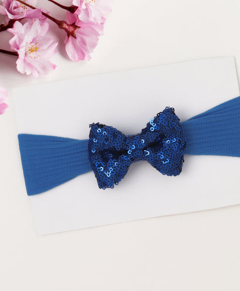 Big Sequinned Bow Headband - Dark Blue