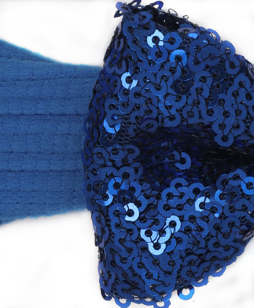 Big Sequinned Bow Headband - Dark Blue