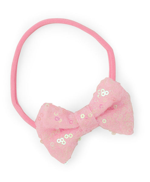 Sequin Party Bow Headband Set - Light Pink & White