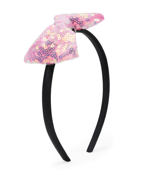 Sequinned Bow Hair Band - Light Pink