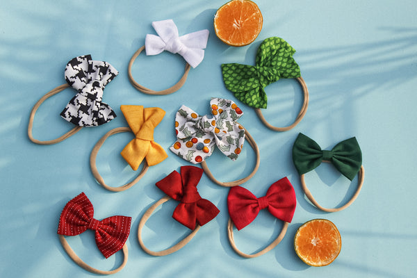 Knotted & Classic Bow Headband Set- Parrot Green, White & Red