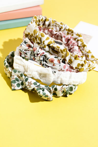Floral Elasticated Headband- Olive Green & White