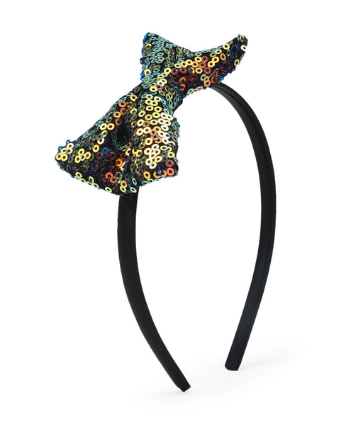 Sequinned Bow Hair Band - Bronze