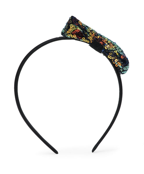 Sequinned Bow Hair Band - Bronze