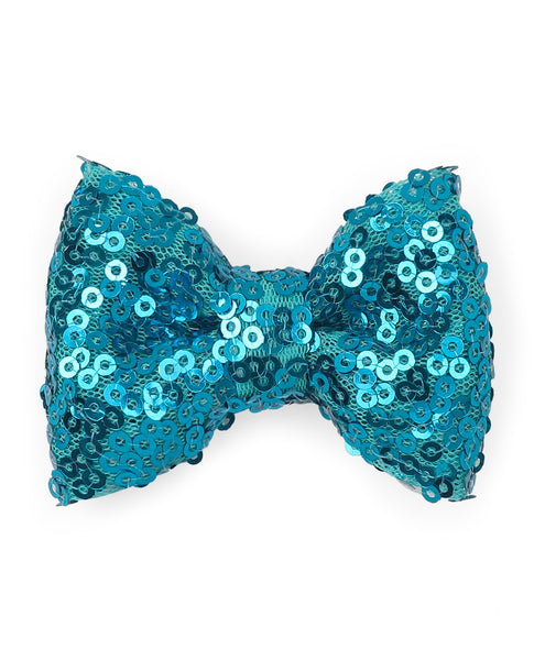 Sequin Party Bow Alligator Clip - Blue