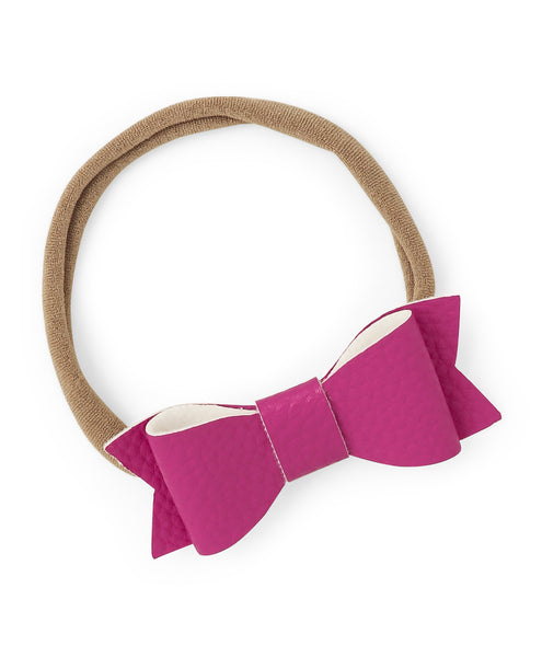 Leather Bow & Knot Headband Set - Golden & Dark Pink