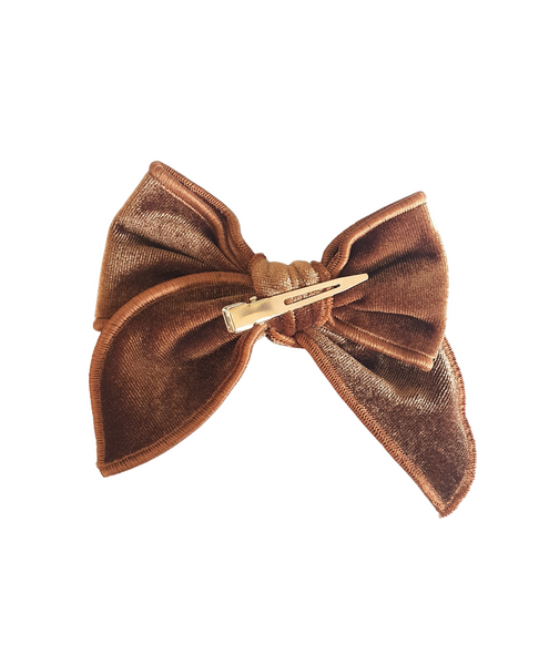 Velvet Knot Bow Alligator Hair Clip - Brown
