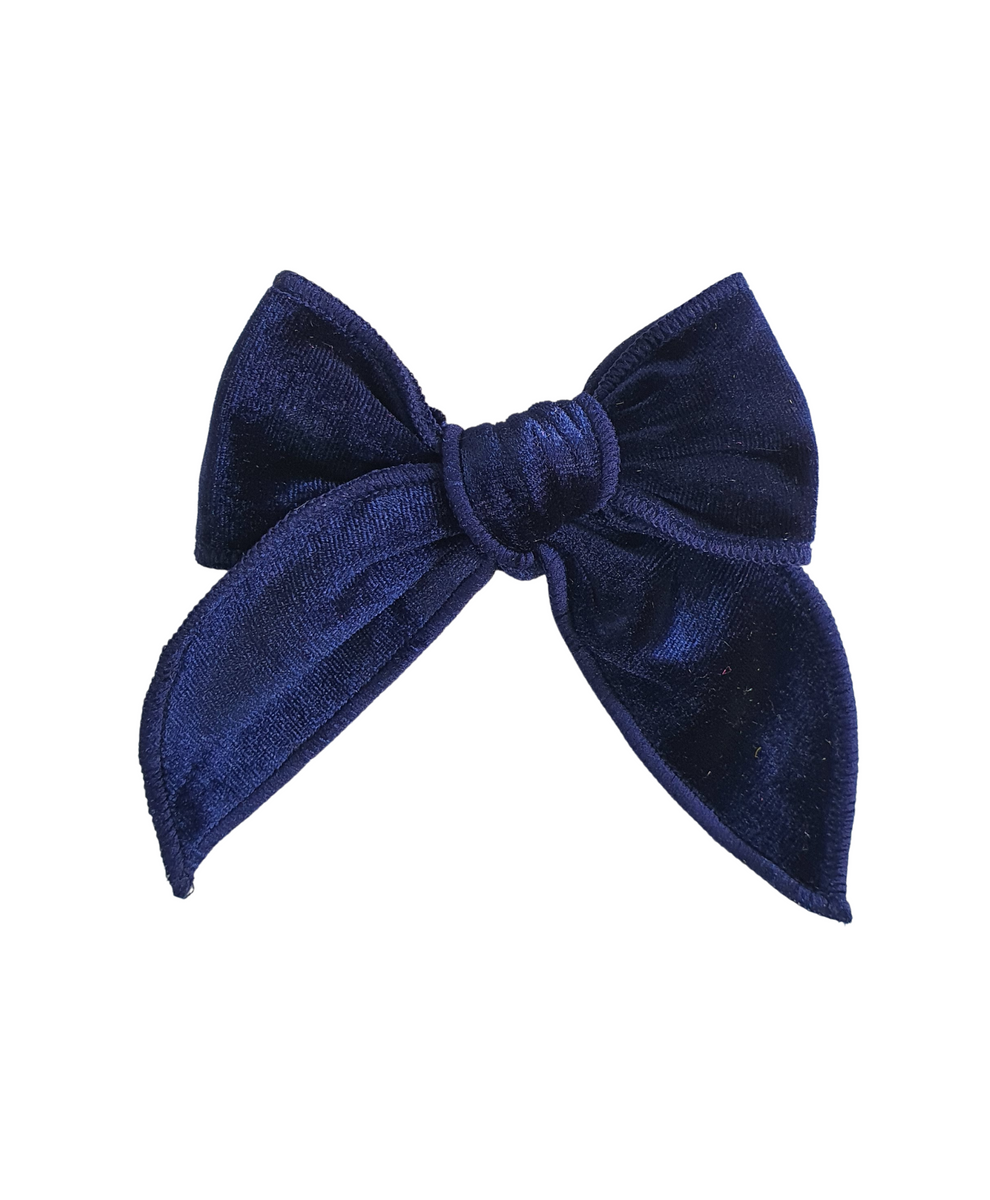 yourfinaltouch Frayed Velvet Long Tail Bow barrette-left Side / Navy