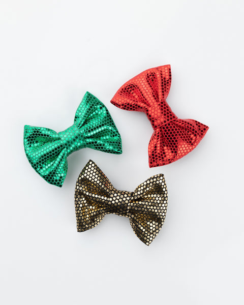 Faux Leather Christmas Bow Alligator Hair Clips- Red, Green & Golden