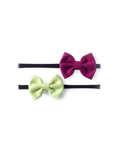 Petite Suede Bow Headband Set- Light Yellow & Dark Pink