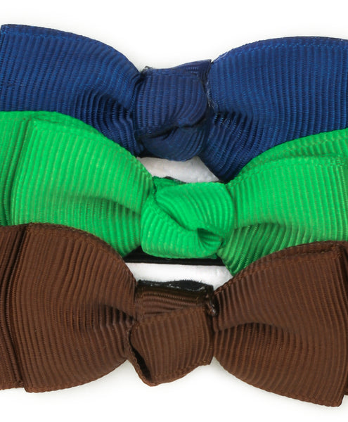 Mini Knot Bow Headband Set - Dark Blue, Green & Brown