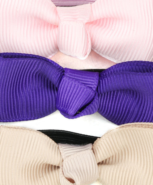 Mini Knot Bow Headband Set - Light Pink, Purple & Beige