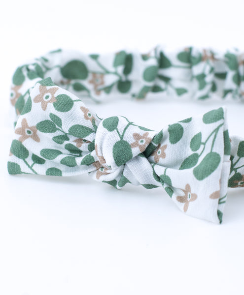 Floral Elasticated Headband- Green & White