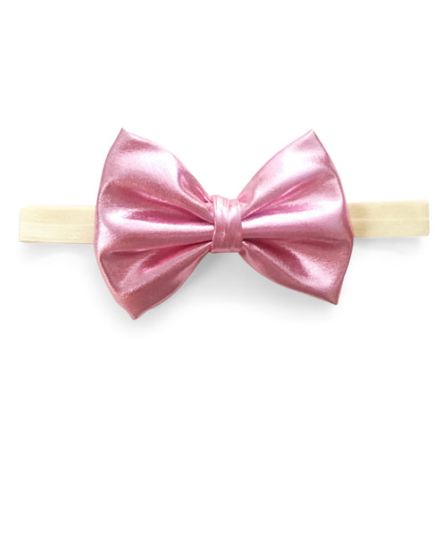 Big Leather Bow Headband - Light Pink