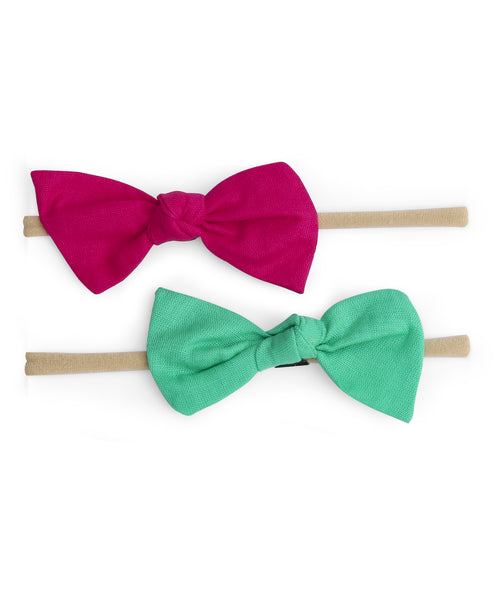 Knot Bow Headband Set - Dark Pink & Green