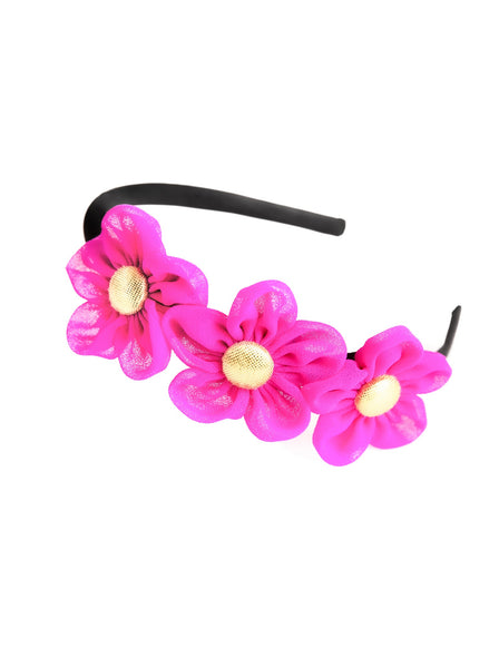 Handmade Chiffon Four Flower Headband - Dark Pink