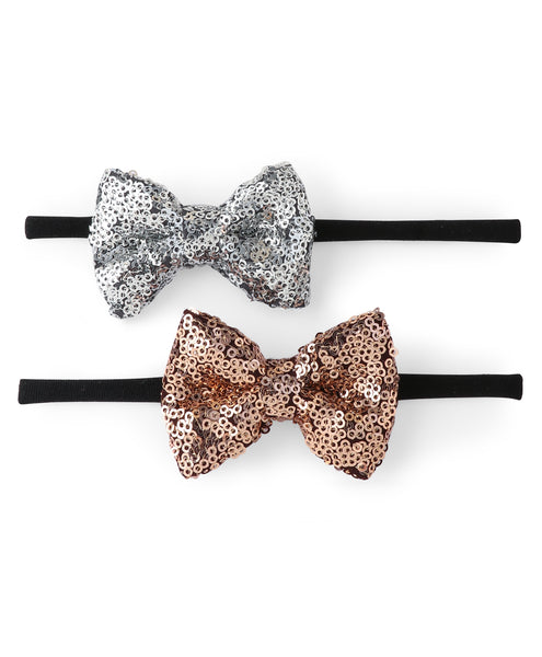 Sequin Party Bow Headband Set - Rose Gold & Silver