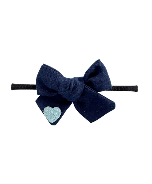 Heart Applique Knot Bow Headband - Dark Blue