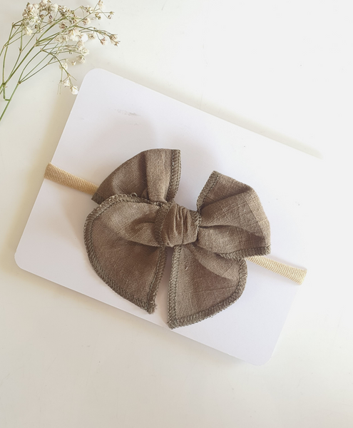 Newborn Linen Knit Bow Headband- Military Green