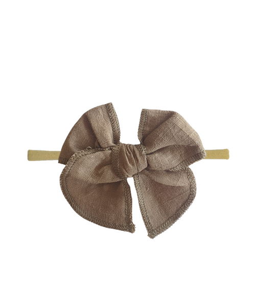 Newborn Linen Knit Bow Headband- Military Green