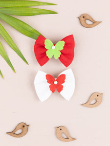 Butterfly Embellished Bow Alligator Hair Clip- Red & White