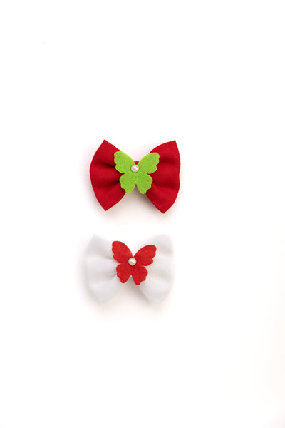 Butterfly Embellished Bow Alligator Hair Clip- Red & White