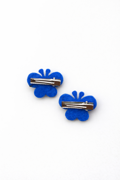 Set Of 2 Butterfly and Pearl Alligator Clip- Blue