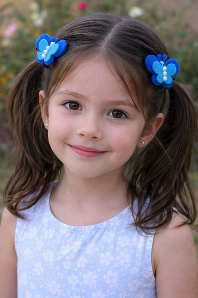 Set Of 2 Butterfly and Pearl Alligator Clip- Blue