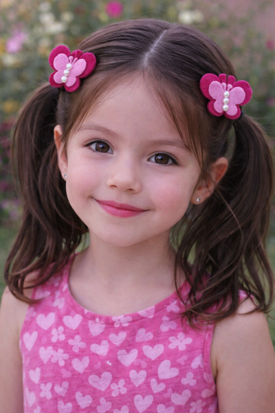 Set Of 2 Butterfly and Pearl Alligator Clip- Pink