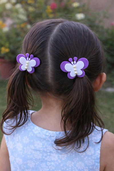 Set Of 2 Butterfly and Pearl Alligator Clip- Purple