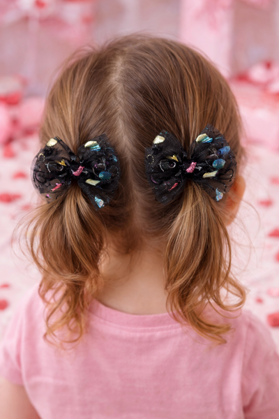 Set of 2 Glitter Love Alligator Clips – Black