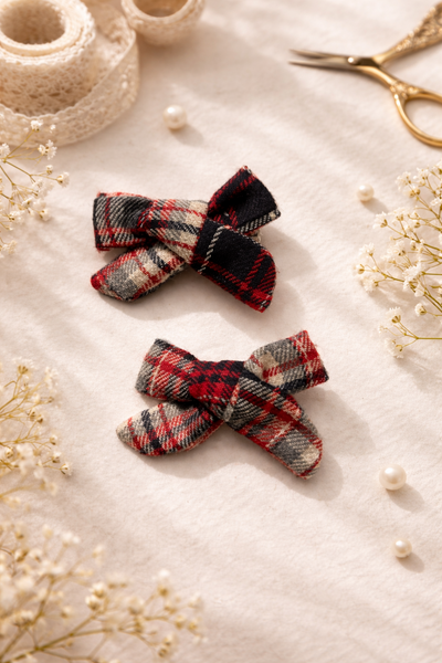 Set of 2 Plaid Knot Bow Alligator Clips – Multicolor