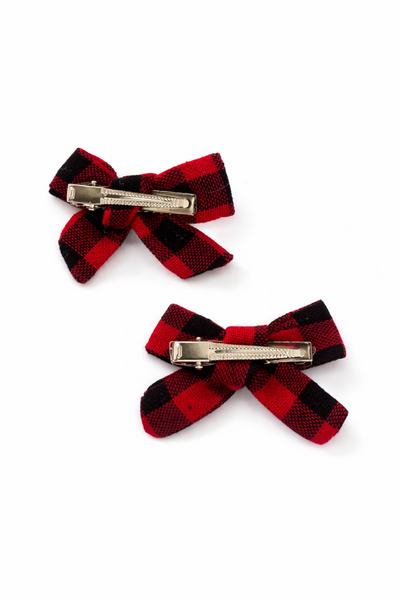 Set of 2 Plaid Knot Bow Alligator Clips – Red