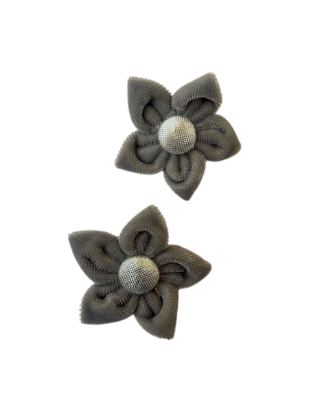 Set Of 2 Velvet Flower Alligator Clip- Grey