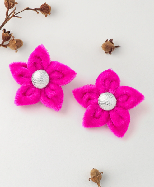 Set Of 2 Velvet Flower Alligator Clip- Pink