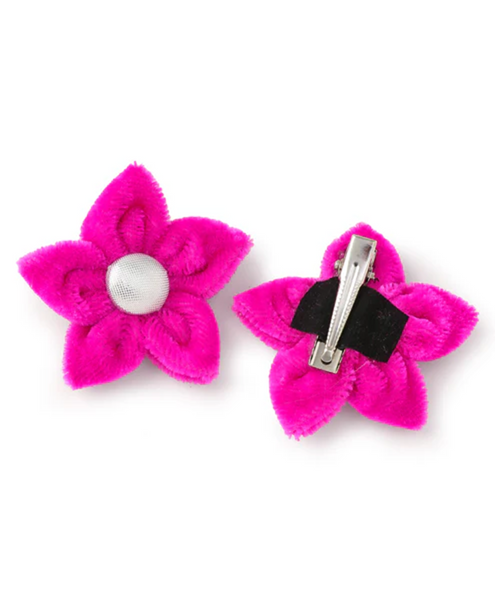 Set Of 2 Velvet Flower Alligator Clip- Pink