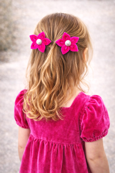 Set Of 2 Velvet Flower Alligator Clip- Pink